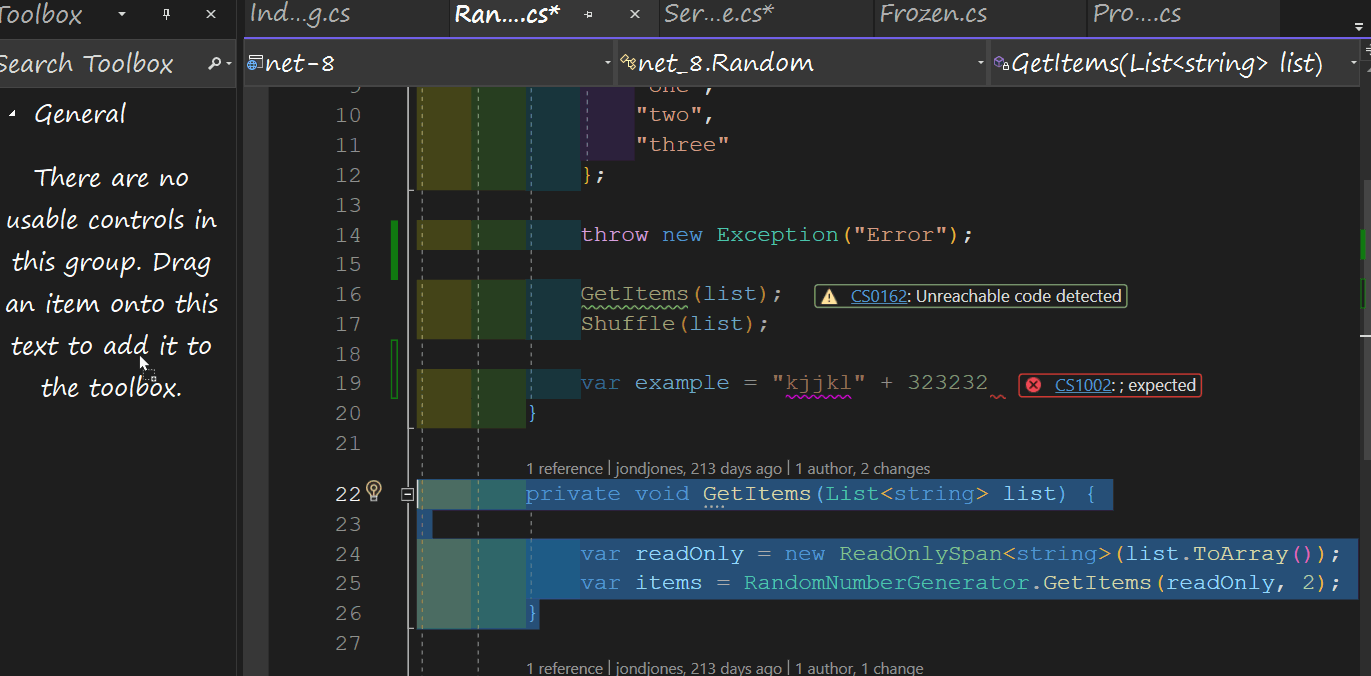 Visual Studio Drag Code Onto The Toolbox