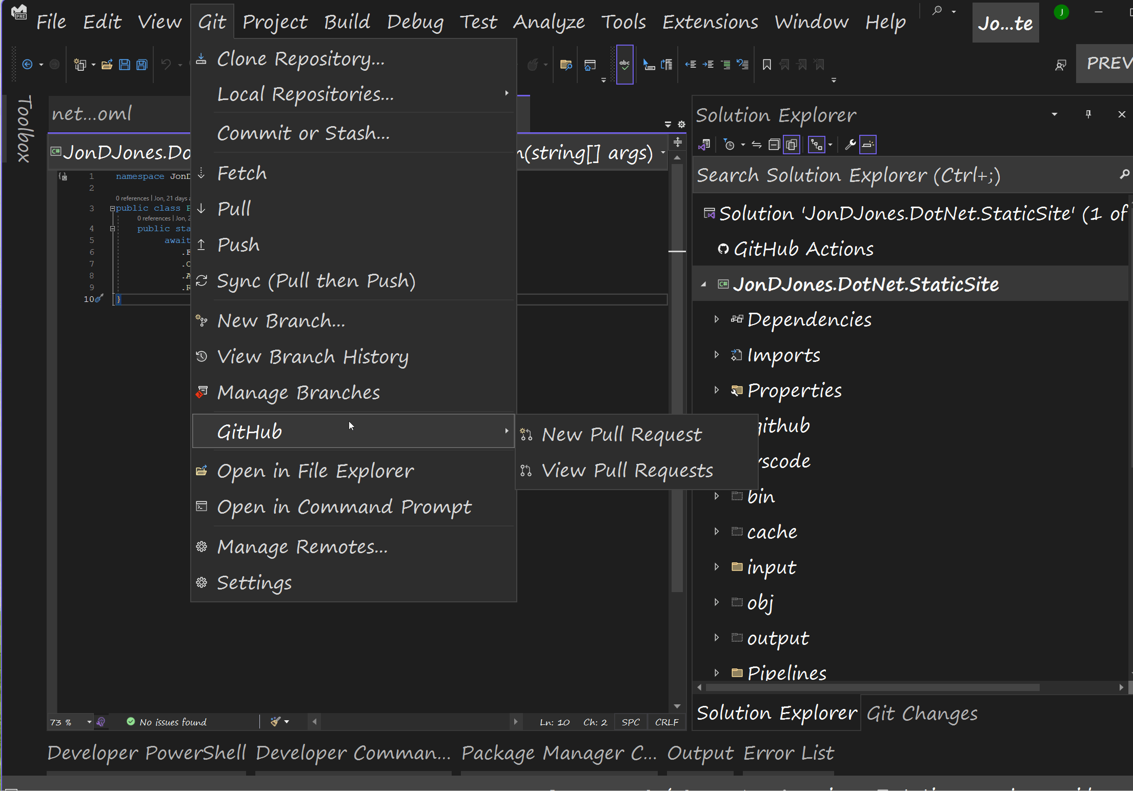 Adding reviews to pull requests in Visual Studio